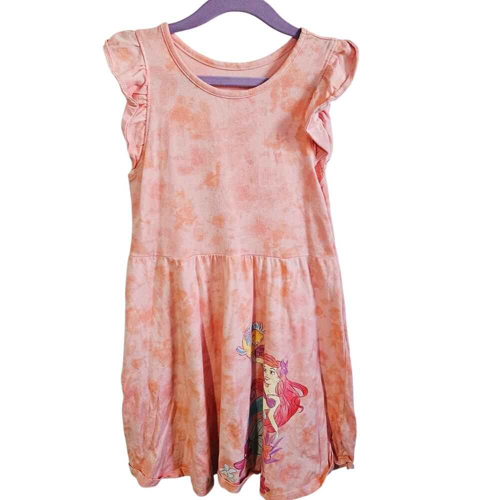 Disney Jumping Beans Girls Size 7Ariel & Flounder Dress Peach Pink Marble Cotton